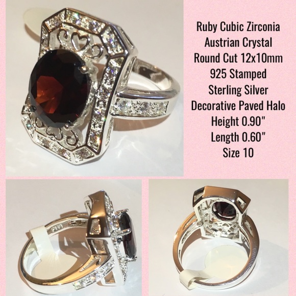 FINE 3.87ct Ruby Zircon Vintage Inspired Halo Ring - Picture 2 of 5